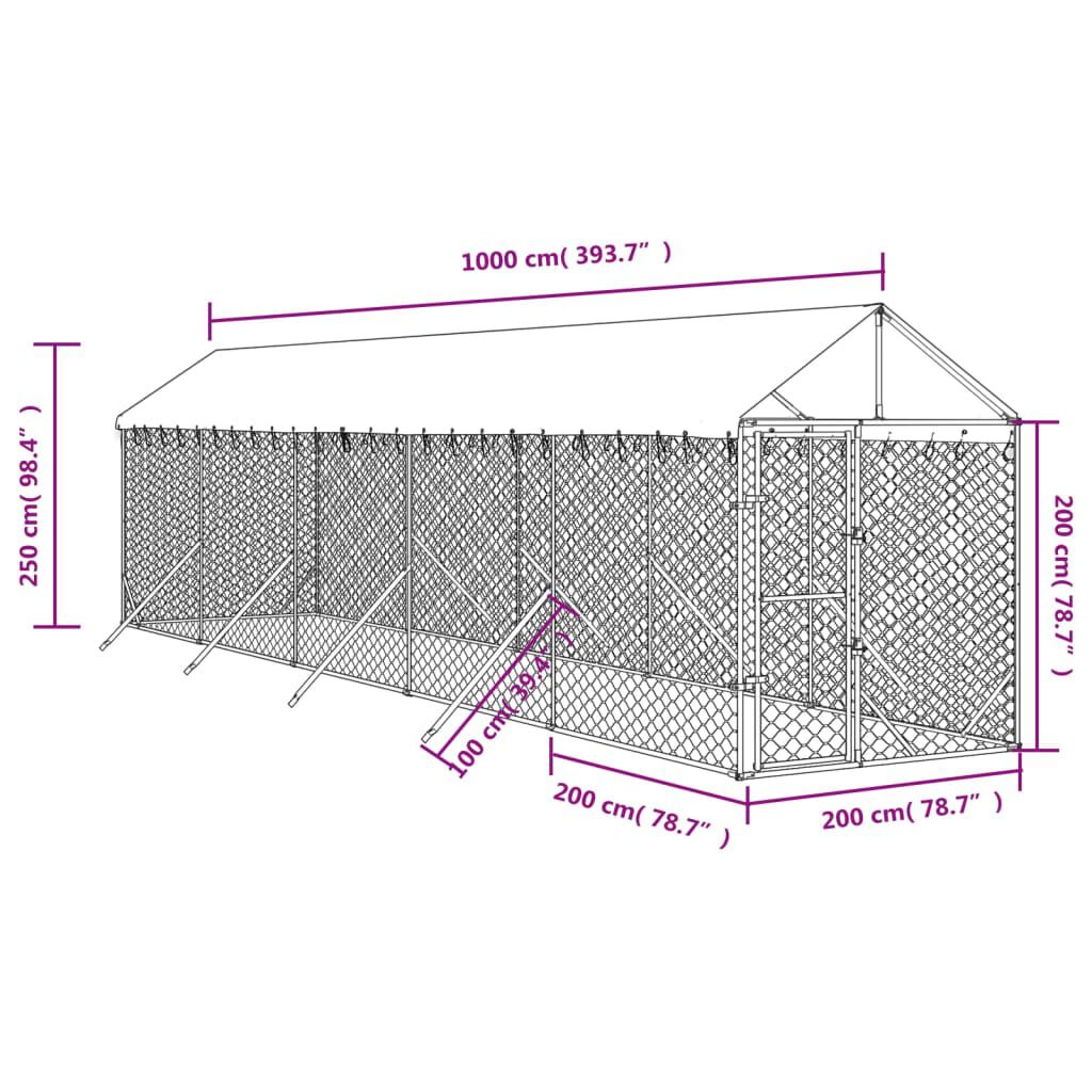 vidaXL Perrera de exterior con toldo acero galvanizado plata 2x10x2,5m, , large Imagen numero 6